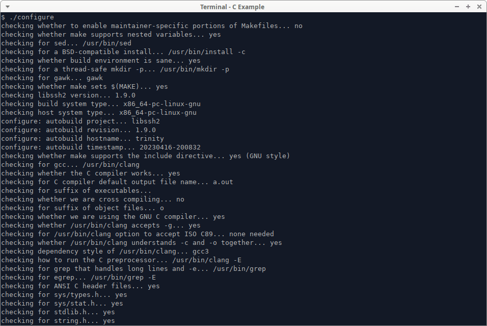 Running a configure script in a terminal
